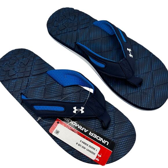 Under Armour Mens Marathon Key V Blue Flip Flops 8 NWT - Picture 1 of 5